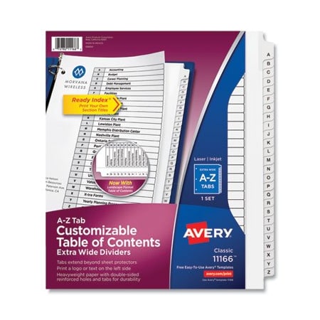 Avery Dennison Avery, CUSTOMIZABLE TOC READY INDEX BLACK AND WHITE DIVIDERS, 26-TAB, LETTER 11166